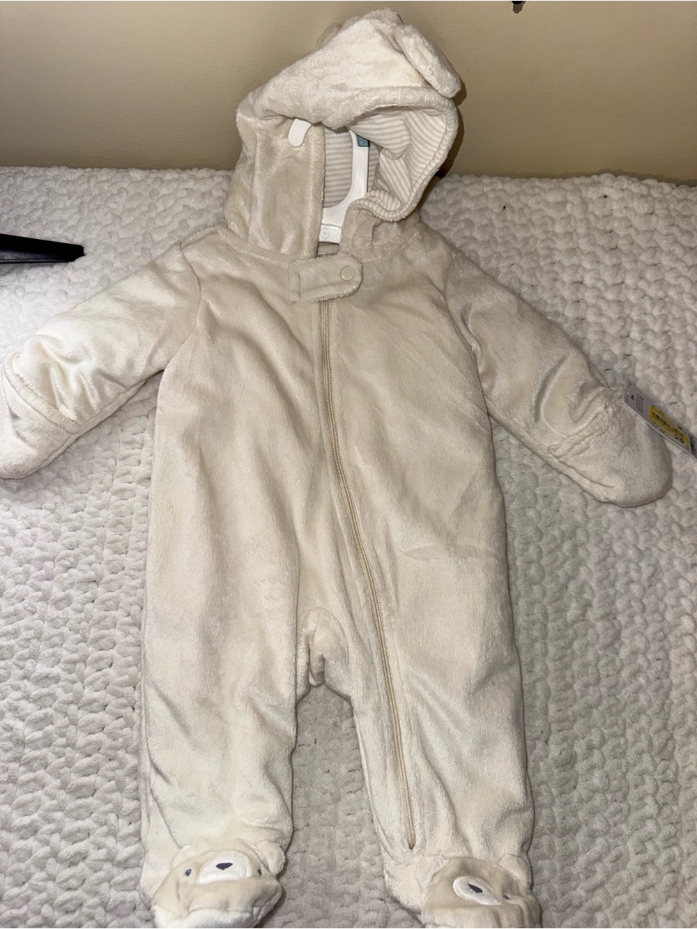 Cozy Cream Hooded Baby One-Piece Snowsuit